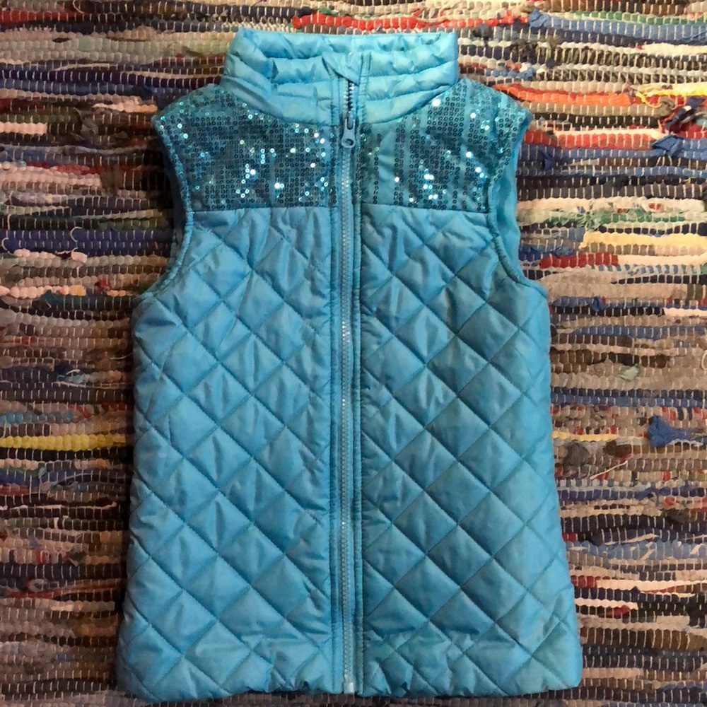 ☠️5/$20☠️ HEART & CRUSH | GIRLS BLUE SEQUINS MID PUFFY VEST SIZE SMALL